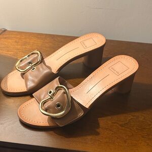 Dolce Vita Tan Heeled Sandals with Gold Buckle